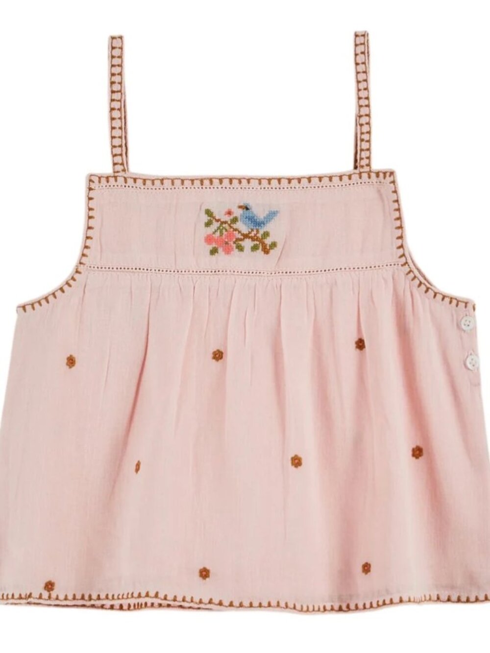 Emile et Ida Embroidered Tank, Macaron Pink w Bird